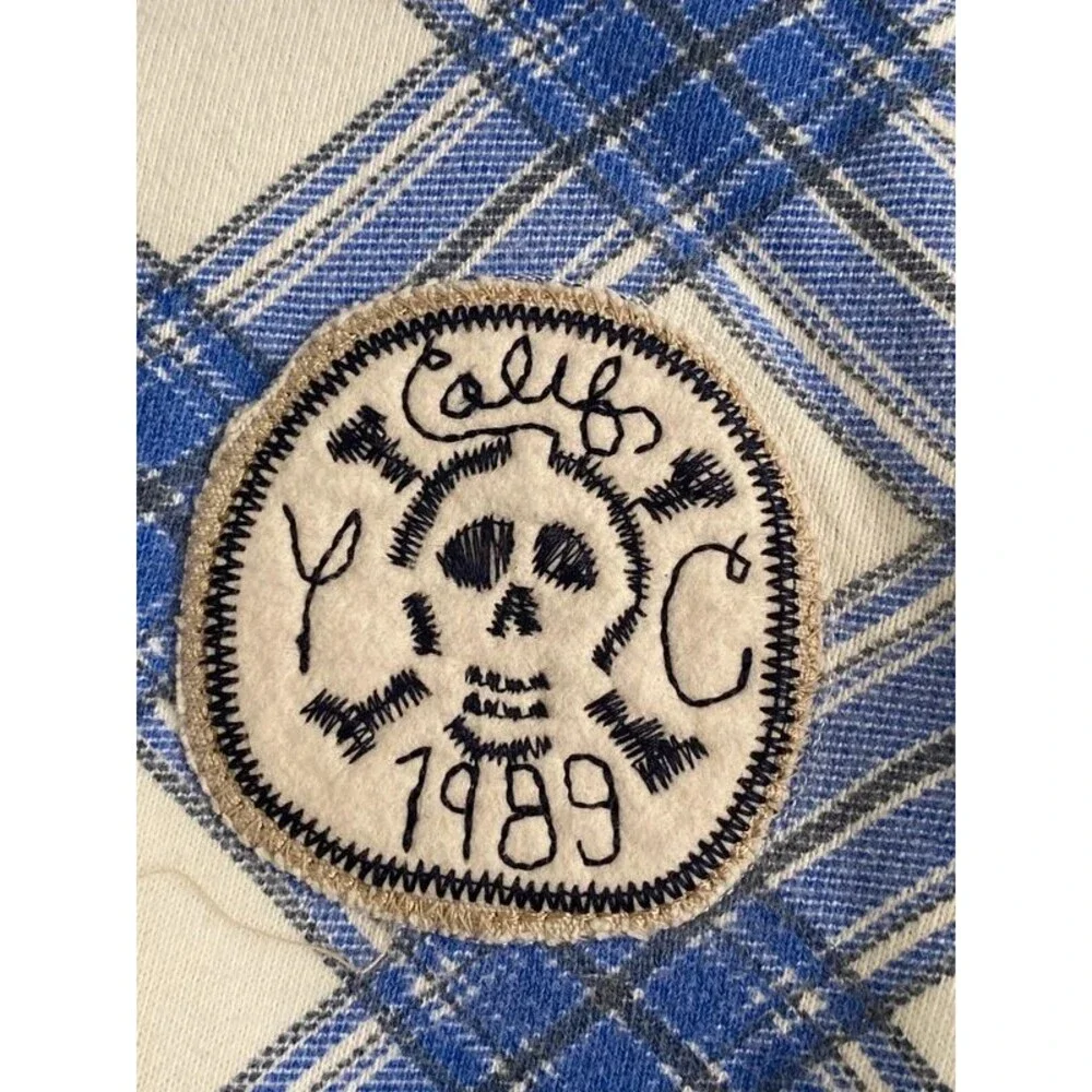 Y2K Baby Gap Blue Retro Plaid Skull Zip Up Hoodie Sweatshirt 3T